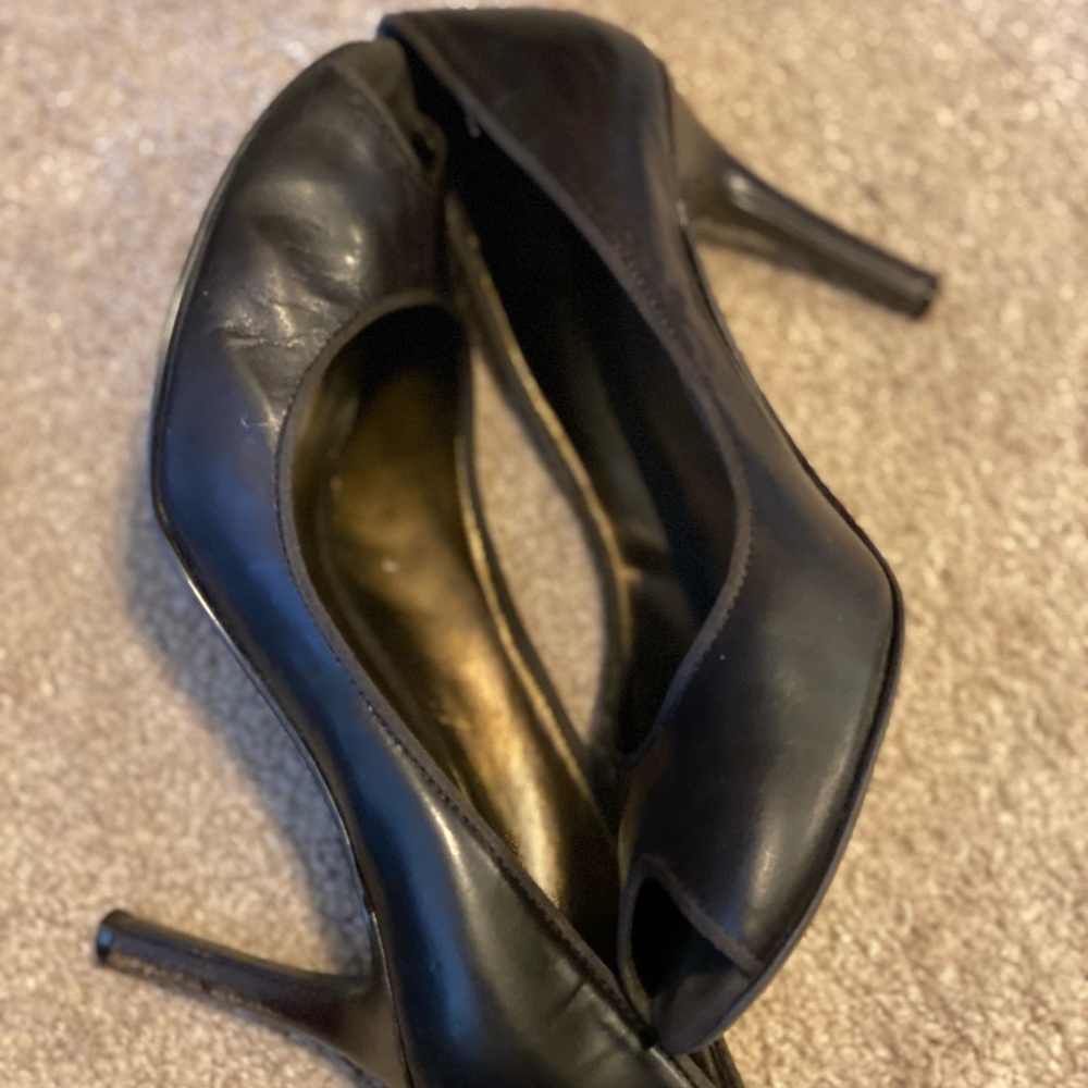 Chocolate brown peep toe heels